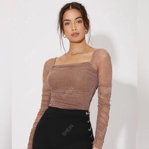 Mesh Bodycon Glitter Top